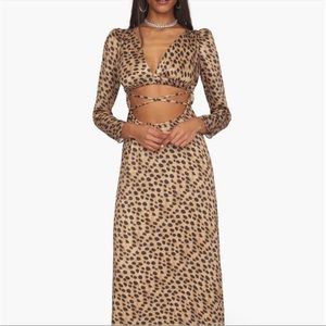 NWT WeWoreWhat Cut Out Satin Dress Leopard Size XS